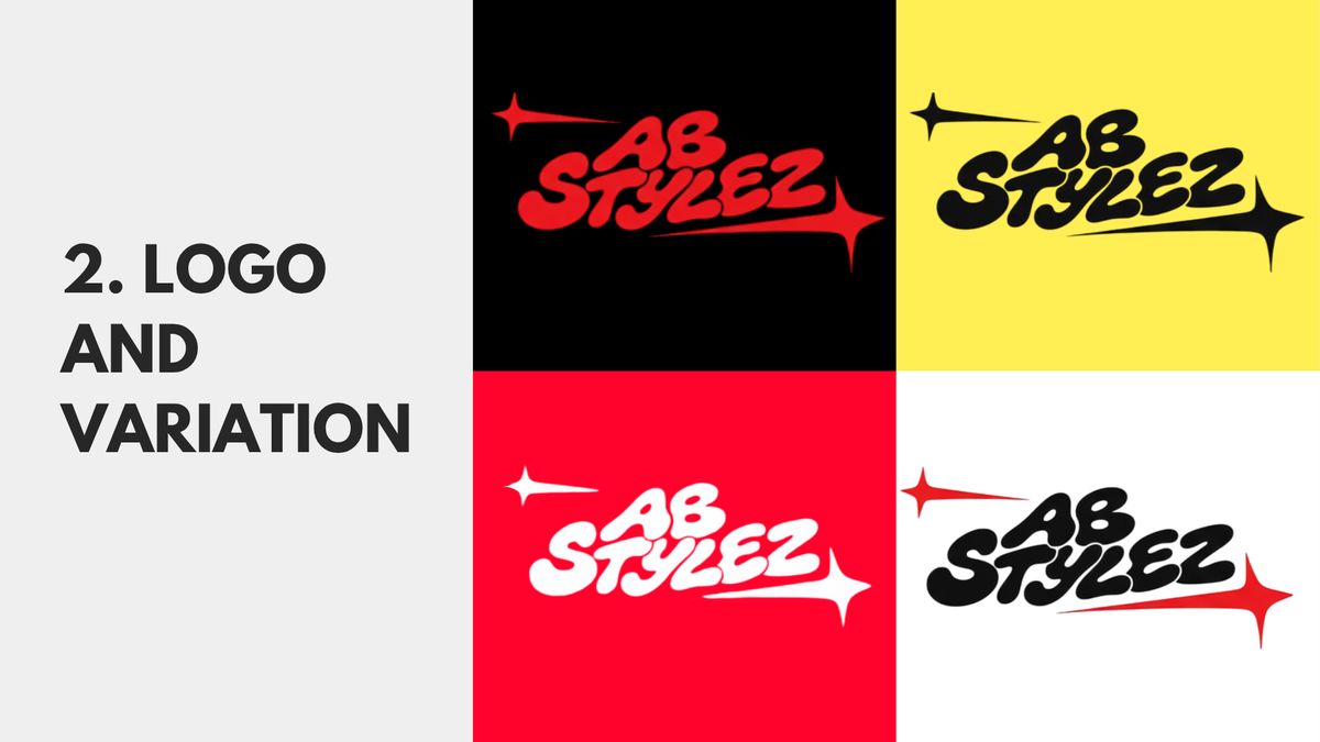 Brand manual page: the Ab Stylez logo and its four colour variations.