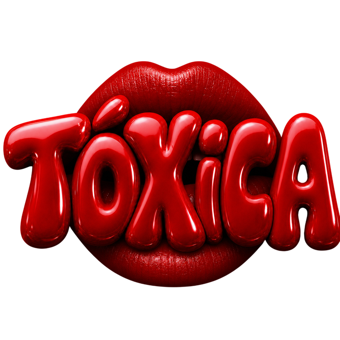 Tóxica logo: the word Tóxica in glossy red lettering over red lips.